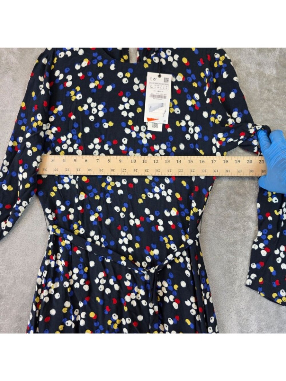 Zara Dress Womens L Multicolor Polka Dot Round Neck Long Sleeve Maxi Belted - Picture 6 of 13